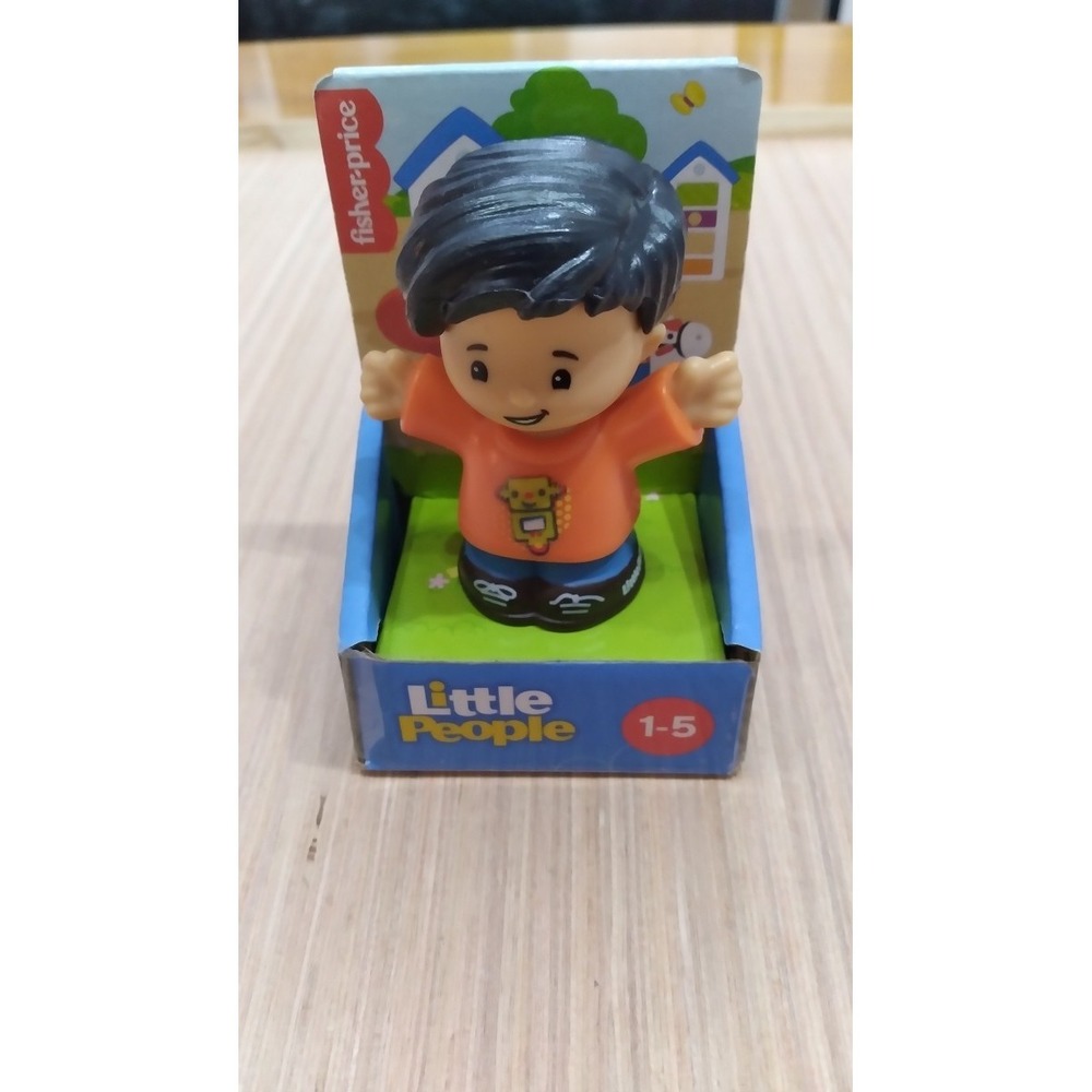Fisher-Price Little People Asian Boy Koby Figure‎ Black Hair Orange Robot Shirt